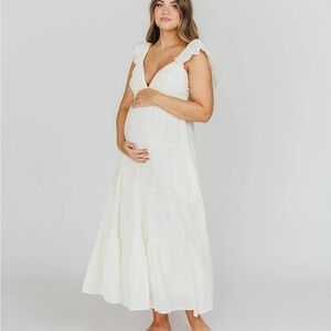 Worth Collective Katy Pleated Bodice Maxi Dress Size M in Cream - Bump Friendly